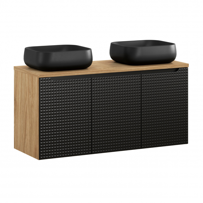 Set mobilier baie 120cm cu blat și 2 lavoare Nika Luxor Black [1]