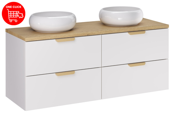 Set Mobilier Aster White 120 cm, cu Blat și 2 Lavoare pe Blat, Alb Mat, Stejar Cremona - COMAD [2]