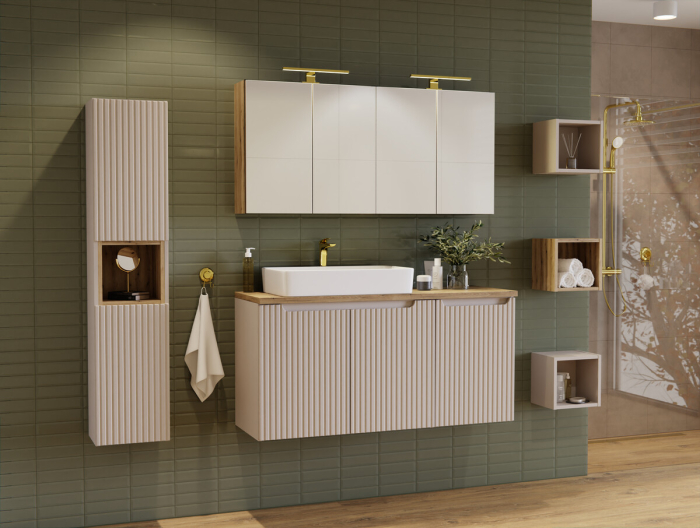 Set Mobilier Baie Nova Cashmere 120 cm, cu Blat și Coș de Rufe, Cașmir Mat - COMAD [5]