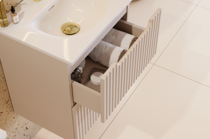 Set Mobilier Baie Nova Cashmere 60 cm, cu Blat și Lavoar Domi, Cașmir Mat - COMAD [4]