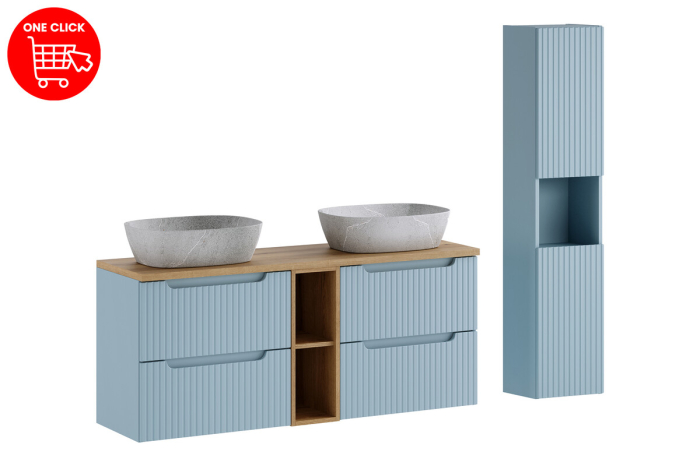 Set Mobilier Baie Nova Denim 140 cm, cu Blat, Lavoar pe Blat, Dulap Înalt, Denim - COMAD [2]