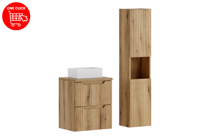 Set Mobilier Nova Coast Evoke 50 cm, cu blat, lavoar Gaja, dulap înalt, Stejar - COMAD [2]