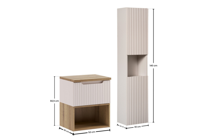 Set Mobilier Baie Nova Cashmere 50 cm, cu Blat și Dulap Înalt, Cașmir Mat - COMAD [3]