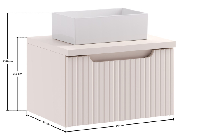 Set Mobilier Baie Nova Cashmere 50 cm, cu Blat și Lavoar Gaja, Cașmir Mat - COMAD [3]