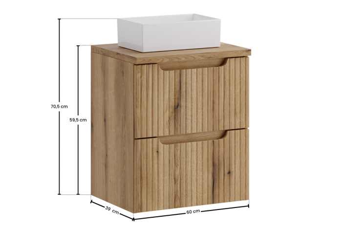 Set Mobilier Baie Nova Coast Evoke 50 cm, cu blat și lavoar Gaja pe blat, Stejar - COMAD [3]