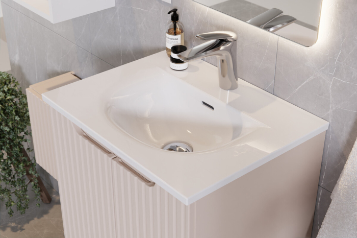 Set Mobilier Baie Nova Cashmere 50 cm, cu Lavoar Sky și Dulap Înalt, Cașmir Mat - COMAD [10]