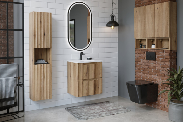 Set Mobilier Nova Coast Evoke 80 cm, cu Lavoar SKY și Dulap, Stejar - COMAD [4]