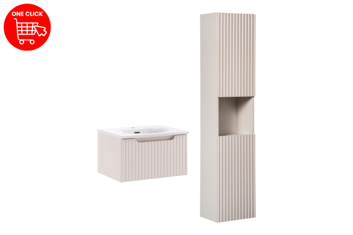 Set Mobilier Baie Nova Cashmere 50 cm, cu Lavoar Sky și Dulap Înalt, Cașmir Mat - COMAD [2]