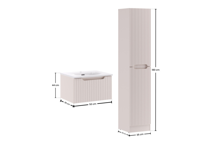 Set Mobilier Baie Nova Cashmere 50 cm, cu Lavoar Sky și Dulap Înalt, Cașmir Mat - COMAD [3]