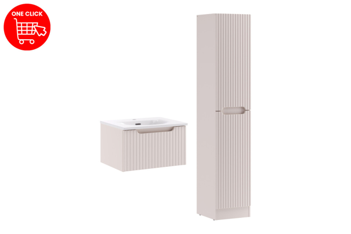 Set Mobilier Baie Nova Cashmere 50 cm, cu Lavoar Sky și Dulap Înalt, Cașmir Mat - COMAD [2]