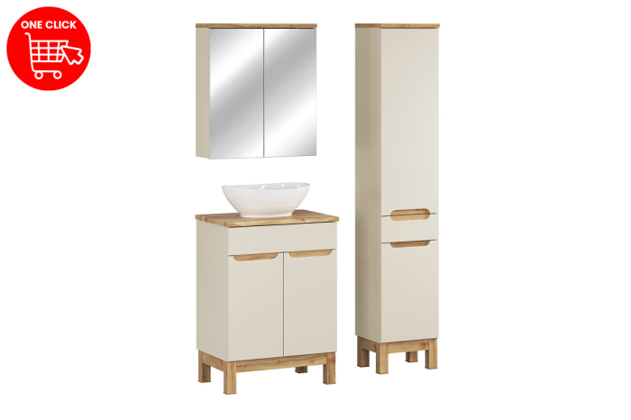 Set mobilier 60 cm cu blat, lavoar pe blat Lola, dulap înalt și dulap cu oglindă Bali Cashmere COMAD SET-BAC B NAT WOTAN 60CM UN LOLA HC MC [3]