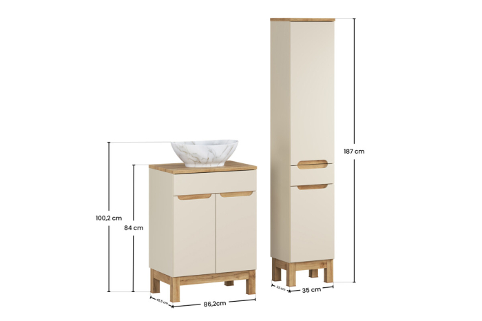 Set mobilier 60 cm cu blat, lavoar pe blat Pati, dulap înalt și dulap cu oglindă Bali Cashmere COMAD SET-BAC B WOTAN 60CM UN PATI HC MC [4]