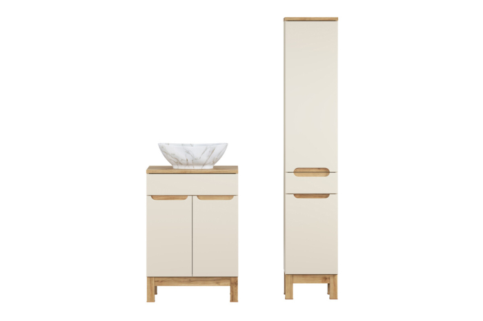 Set mobilier 60 cm cu blat, lavoar pe blat Pati, dulap înalt și dulap cu oglindă Bali Cashmere COMAD SET-BAC B WOTAN 60CM UN PATI HC MC [2]