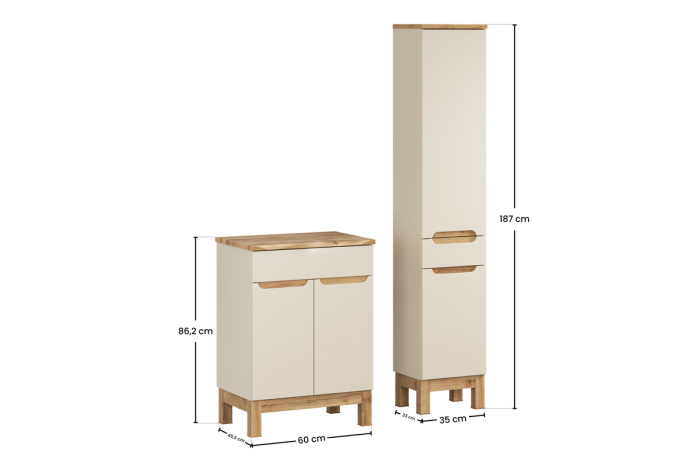 Set Mobilier Baie Bali Cashmere 60 cm, cu Blat și Dulap Înalt, Cașmir Mat - COMAD [4]