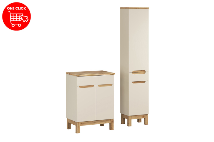 Set Mobilier Baie Bali Cashmere 60 cm, cu Blat și Dulap Înalt, Cașmir Mat - COMAD [3]