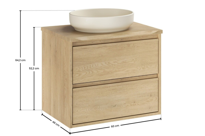 Set Mobilier Viola Cremona 60 cm, cu Blat și Lavoar pe Blat River, Stejar Cremona - COMAD [3]