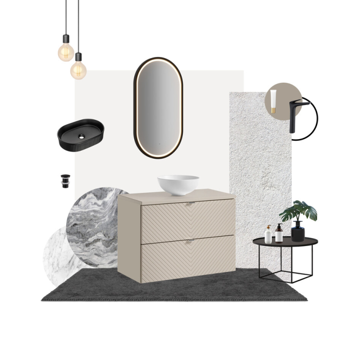 Set Mobilier Baie Viva Cashmere 80 cm, cu blat, Alb Mat, Cașmir Mat - COMAD [3]
