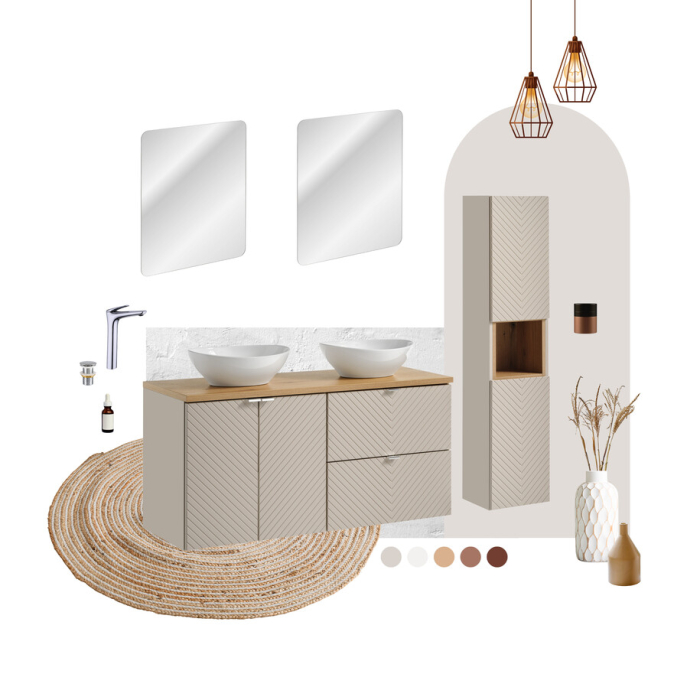 Set Mobilier Baie Viva Cashmere 80 cm, cu blat, Alb Mat, Cașmir Mat - COMAD [6]