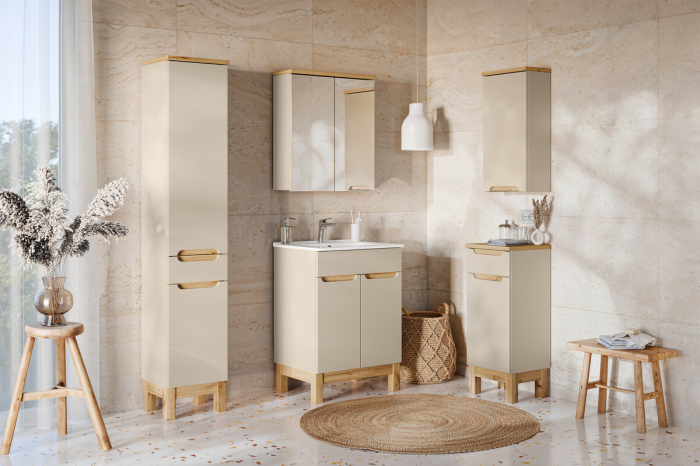 Set Mobilier Baie Bali Cashmere 60 cm, cu Lavoar Lava, Cașmir Mat - COMAD [5]