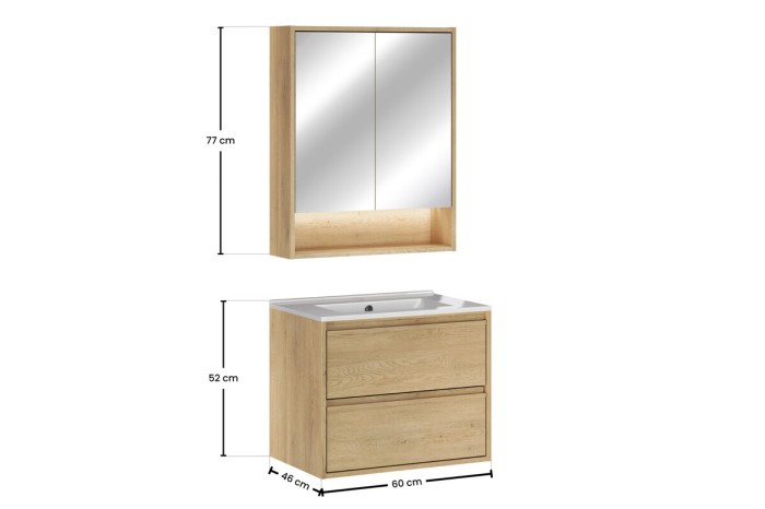 Set Mobilier Baie Viola Cremona 60 cm, cu lavoar și dulap cu oglindă, Stejar Cremona - COMAD [3]