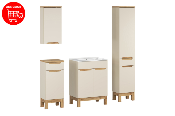 Set Mobilier Baie Bali Cashmere 60 cm, cu Lavoar și Dulap Înalt, Cașmir Mat - COMAD [3]
