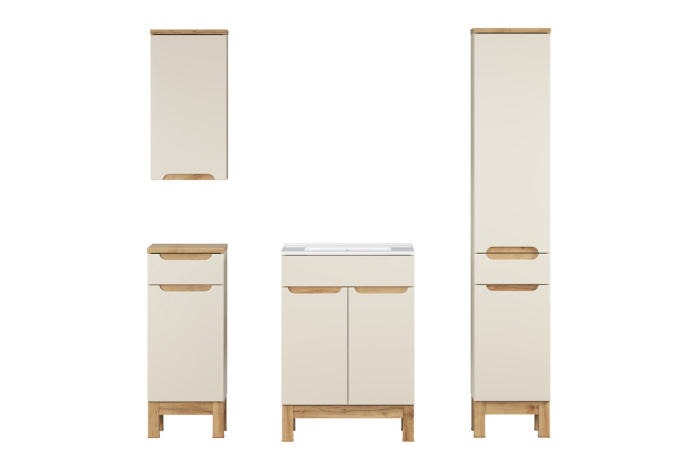 Set Mobilier Baie Bali Cashmere 60 cm, cu Lavoar și Dulap Înalt, Cașmir Mat - COMAD [2]