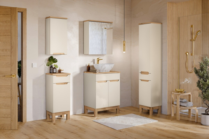 Set mobilier 60 cm cu blat, lavoar pe blat Pati, dulap înalt și dulap cu oglindă Bali Cashmere COMAD SET-BAC B WOTAN 60CM UN PATI HC MC [5]