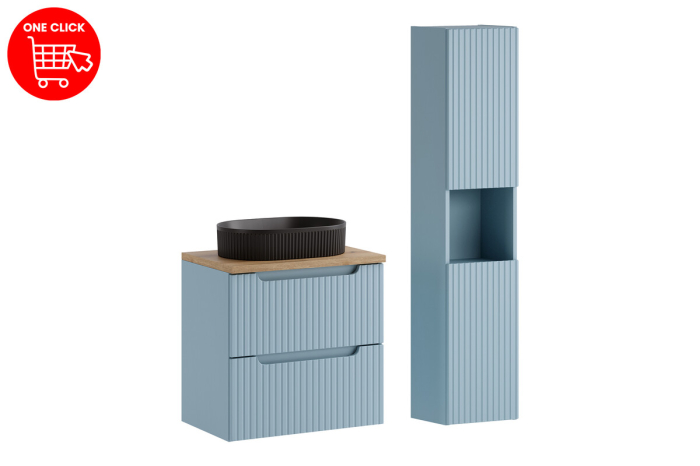 Set Mobilier Nova Denim 60 cm, cu Blat, Lavoar pe Blat Beyond și Coloană de Baie, Denim - COMAD [2]