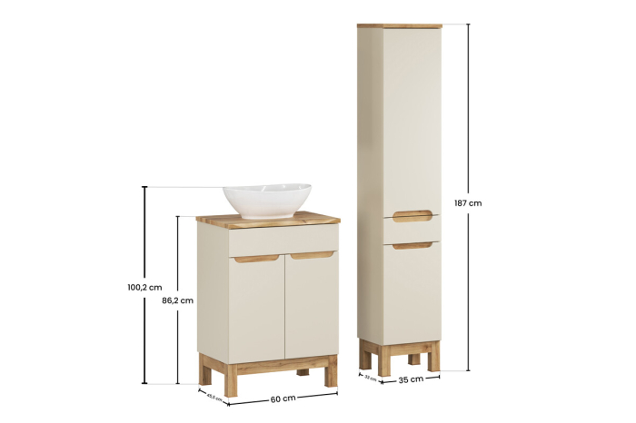 Set mobilier 60cm cu blat, lavoar pe blat Lola și coloană de baie Bali Cashmere COMAD SET-BAC B NAT WOTAN 60CM UN LOLA HC [4]
