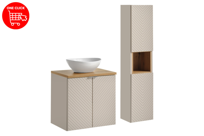 Set mobilier 60cm cu blat, lavoar pe blat Lola și coloană de baie Viva Cashmere COMAD SET-VICBOAK60CMDUNLOLAGWHCWHC [2]