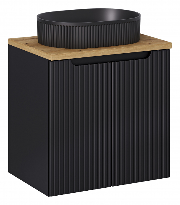 Set mobilier baie 60cm cu blat și lavoar Beyond Nova Black [1]