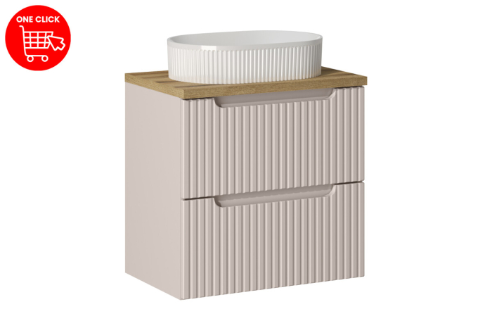 Set Mobilier Nova Cashmere 60 cm, cu Blat și Lavoar pe Blat Beyond, Stejar Coast Evoke și Cașmir Mat - COMAD [2]
