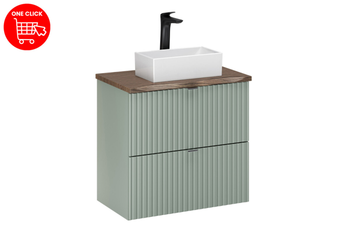 Set Mobilier Baie LINE REED GREEN 60 cm, cu Blat și Lavoar pe Blat Gaja, Verde Trestie - COMAD [2]