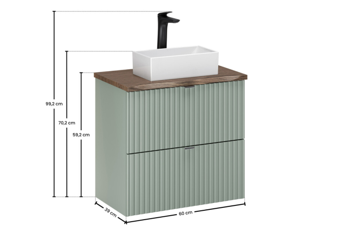 Set Mobilier Baie LINE REED GREEN 60 cm, cu Blat și Lavoar pe Blat Gaja, Verde Trestie - COMAD [3]