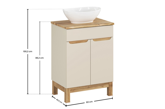 Set mobilier 60 cm cu blat, lavoar pe blat Lola, dulap înalt și dulap cu oglindă Bali Cashmere COMAD SET-BAC B NAT WOTAN 60CM UN LOLA HC MC [4]