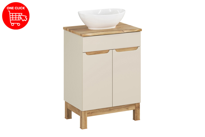 Set mobilier 60 cm cu blat, lavoar pe blat Lola, dulap înalt și dulap cu oglindă Bali Cashmere COMAD SET-BAC B NAT WOTAN 60CM UN LOLA HC MC [3]