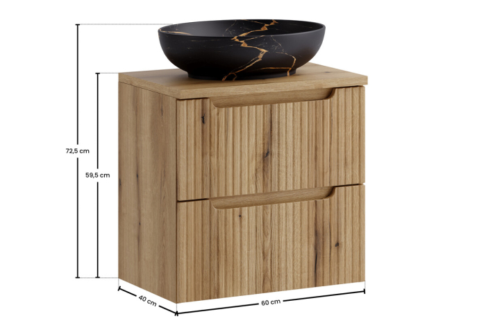 Set Mobilier Baie Nova Coast Evoke 60 cm, cu blat și lavoar pe blat Mona, Stejar - COMAD [3]