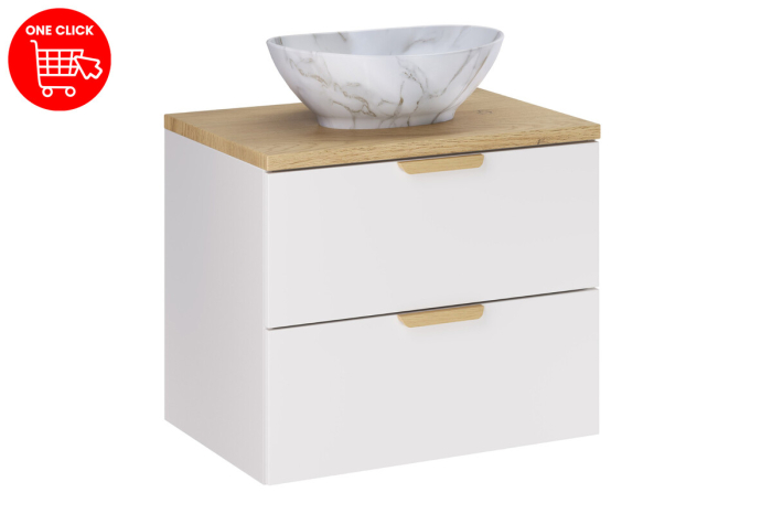 Set Mobilier Aster White 60 cm, cu Blat și Lavoar pe Blat, Alb Mat, Stejar Cremona - COMAD [2]