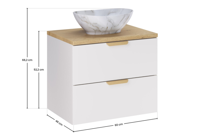 Set Mobilier Aster White 60 cm, cu Blat și Lavoar pe Blat, Alb Mat, Stejar Cremona - COMAD [3]