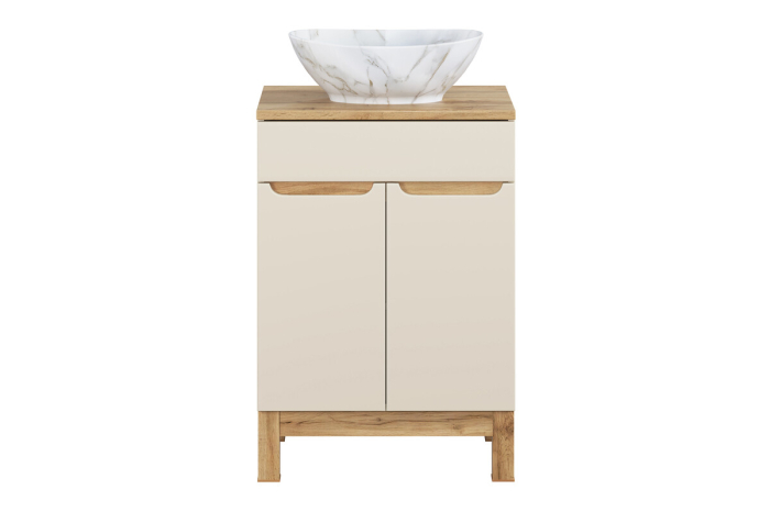 Set Mobilier Baie Bali Cashmere 60 cm, cu Blat și Lavoar pe Blat Pati, Cașmir Mat - COMAD [2]