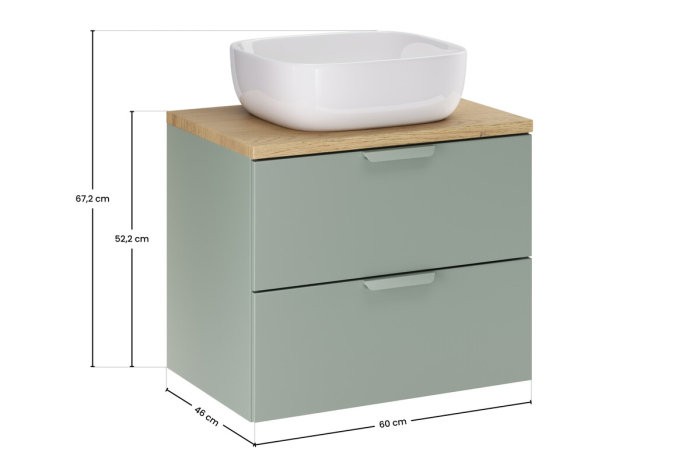 Set Mobilier Baie Aster Green 60 cm, cu Blat și Lavoar pe Blat Smile, Verde Mat - COMAD [3]