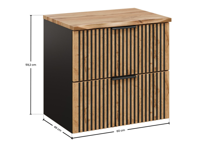 Set Mobilier Baie Xilo 60 cm, cu Blat, Stejar Wotan și Negru Mat - COMAD [3]