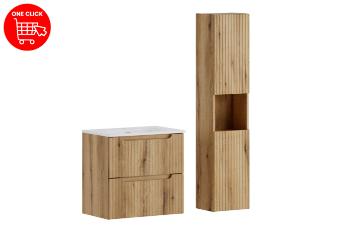 Set Mobilier Nova Coast Evoke 60 cm, cu Lavoar Încorporat SKY și Coloană Înaltă, Stejar - COMAD [2]