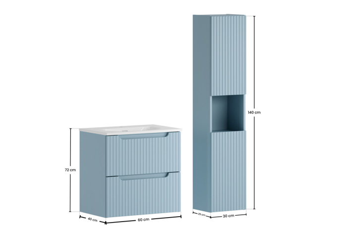 Set Mobilier Nova Denim 60 cm, cu lavoar încorporat SKY, coloană înaltă, Denim - COMAD [3]