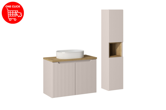 Set mobilier 80 cm cu blat, lavoar pe blat Beyond și coloană Nova Cashmere SET-NOCBOAK80CMDUNBEYOND5WHHHC COMAD [2]