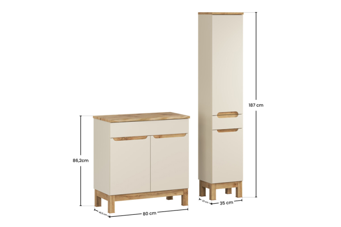 Set Mobilier Baie Bali Cashmere 80 cm, cu Blat și Coloană, Cașmir Mat - COMAD [4]