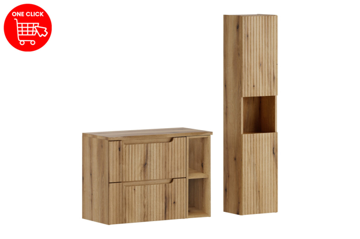 Set Mobilier Baie Nova Coast Evoke 80 cm, cu Blat și Coloană, Stejar - COMAD [2]