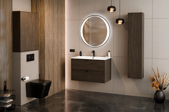 Set Mobilier Baie Terra Villa 80 cm, cu Blat și Coloană, Nuc Villa - COMAD [5]