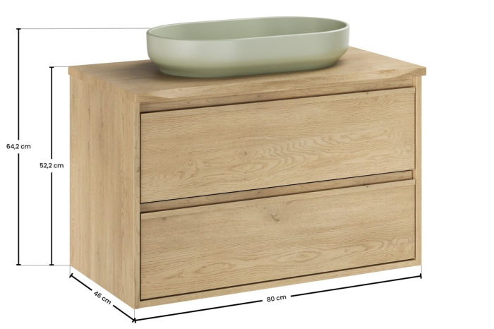 Set Mobilier Viola Cremona 80 cm, cu Blat și Lavoar pe Blat River, Stejar Cremona - COMAD [3]