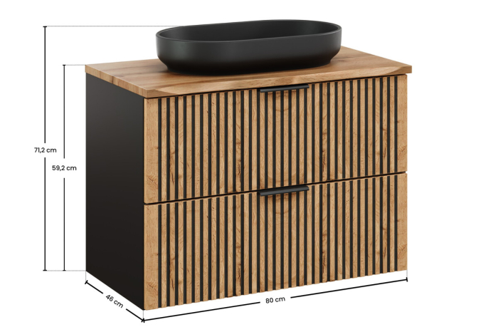 Set mobilier 80 cm cu blat și lavoar pe blat River Xilo COMAD SET-XIL B NAT WOTAN 80CM UN RIVER [3]